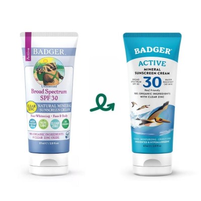 Kem chống nắng vật lý BADGER SPF 30 Active Sunscreen chống nắng phổ rộng hàng ngày an toàn cho mẹ bầu, da nhạy cảm 87ml