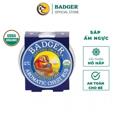 Sáp dầu ấm ngực hữu cơ BADGER organic Chest Rub balm - giảm ho nghẹt mũi an toàn cho em bé, trẻ sơ sinh 21g